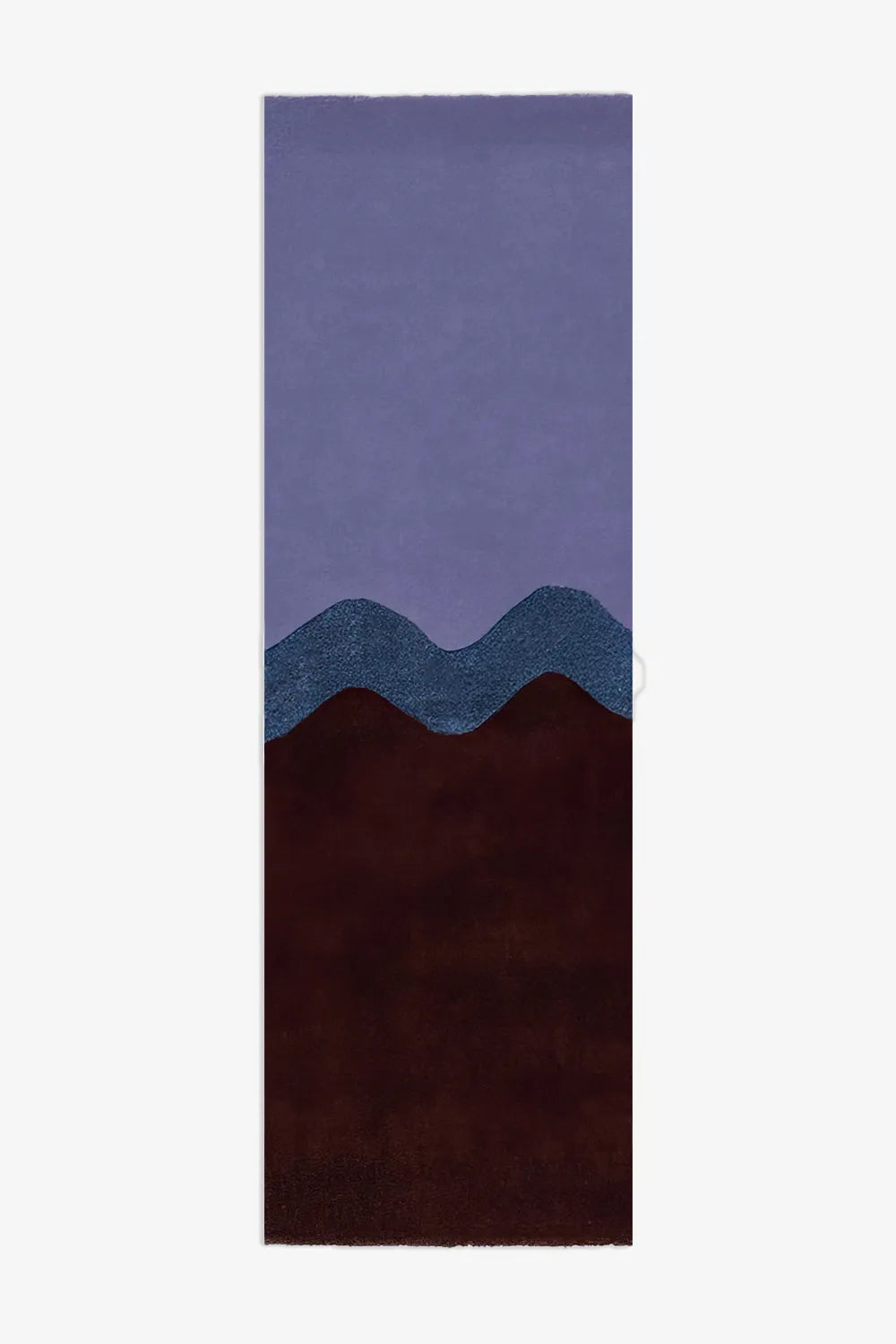 Hand-tufted purple and brown runner rug with sculptural wavy design, available in 2x8 and 2.5x10 runner sizes for modern bedrooms and hallways