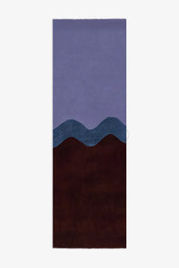 Hand-tufted purple and brown runner rug with sculptural wavy design, available in 2x8 and 2.5x10 runner sizes for modern bedrooms and hallways