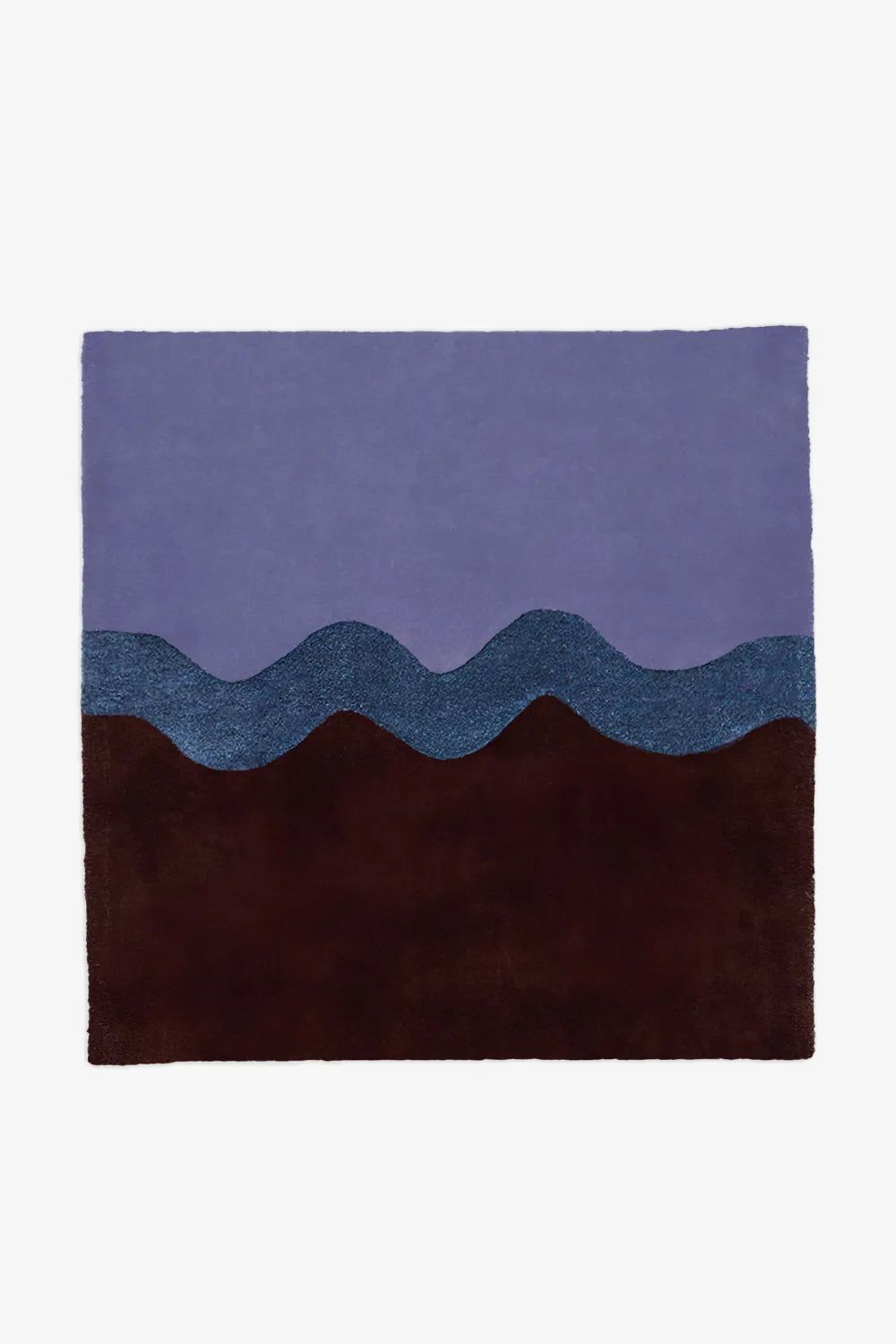 Modern 9x9 square wool area rug with purple, navy, and brown abstract wave design for contemporary spaces