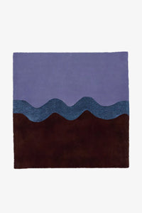 Modern 9x9 square wool area rug with purple, navy, and brown abstract wave design for contemporary spaces