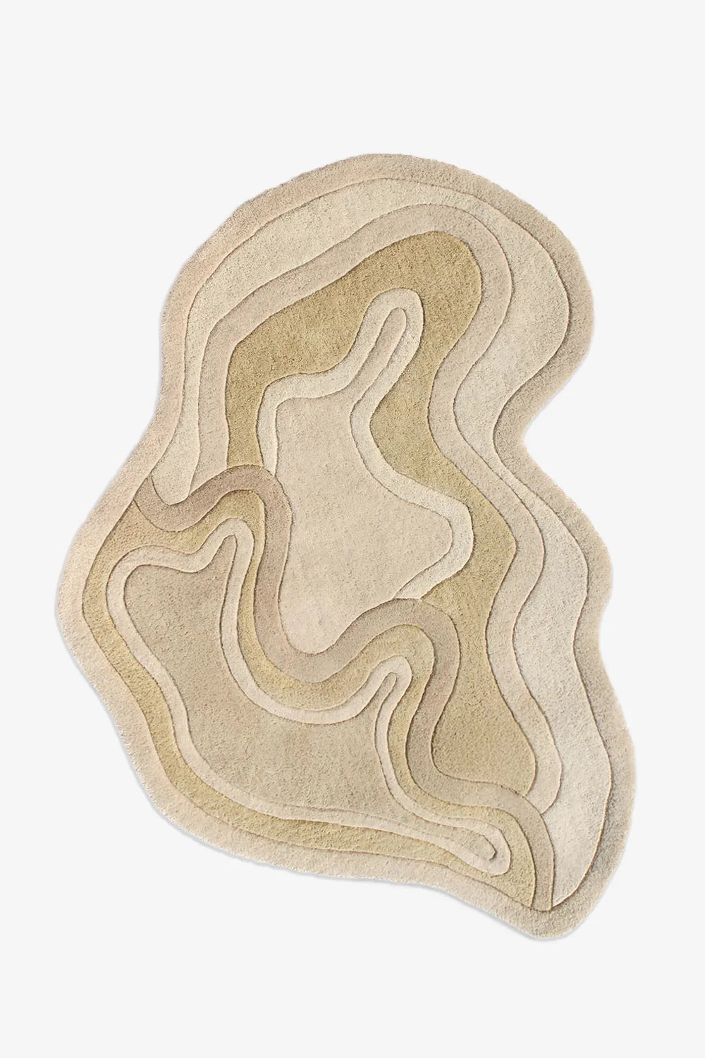 Modern wool abstract area rug in neutral tones with sculpted layers, 8x10 size tan