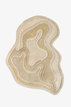 Modern wool abstract area rug in neutral tones with sculpted layers, 8x10 size tan
