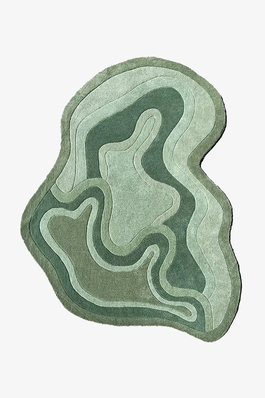 Handmade Rolling Tides Rug in sage green, sculptural wool design
