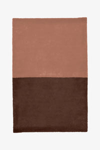 Warm brown and terracotta colorblock wool rug, cozy living room rug