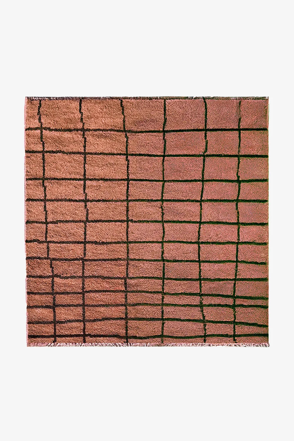 Modern Gridline Hand-Knotted Square Wool Rug