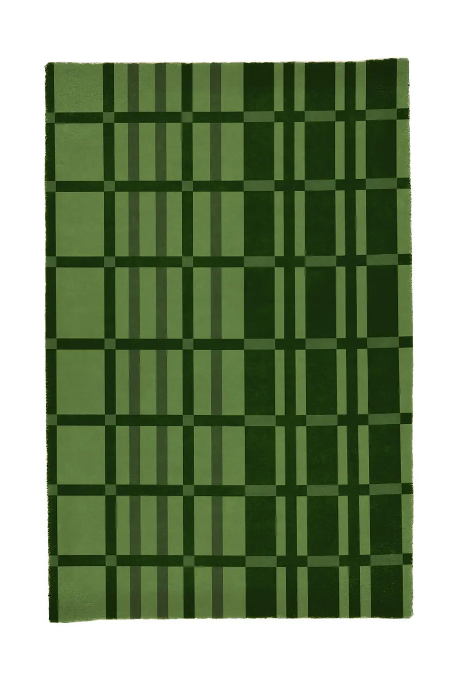 Green Grid Mid Century Hand Tufted Wool Rug