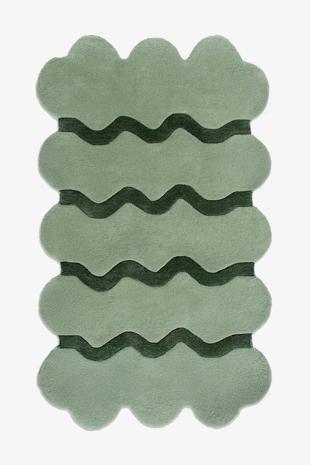 scalloped edge wool area rug in green with wavy stripes jubi rugs