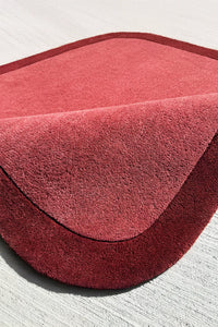 8x10 modern red rug with rounded corners, a colorful geometric rug for boho or mid century homes

