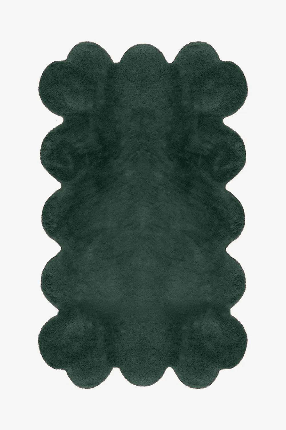 Deep forest green scalloped modern rug, wool area rug for rustic and boho spaces