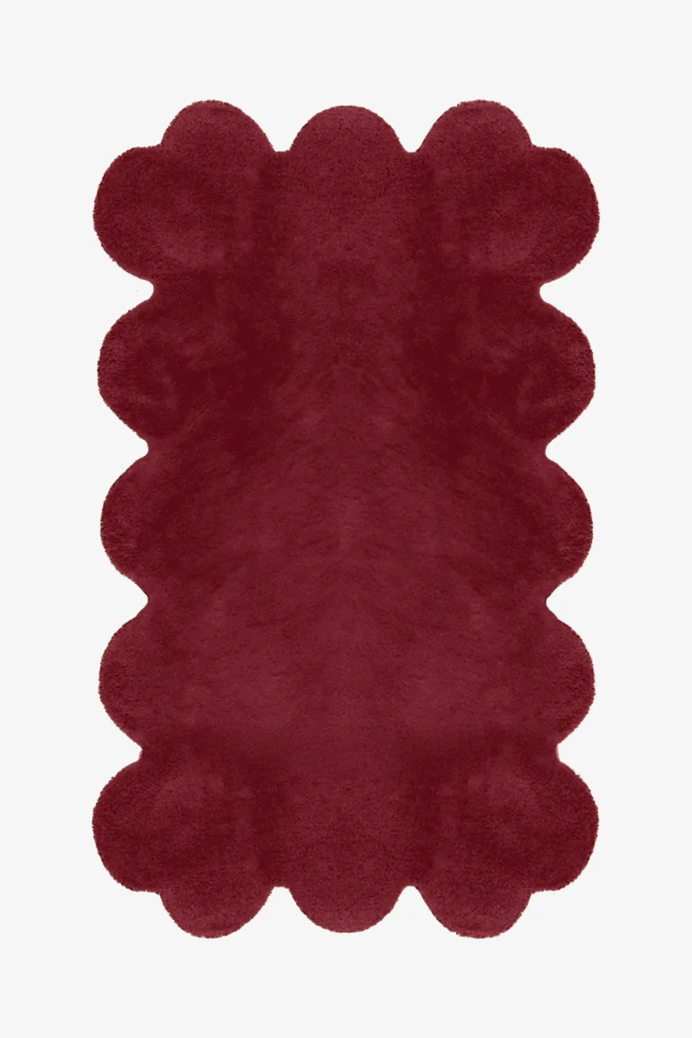 Deep red scalloped modern wool rug, colorful wool accent rug for contemporary interiors
