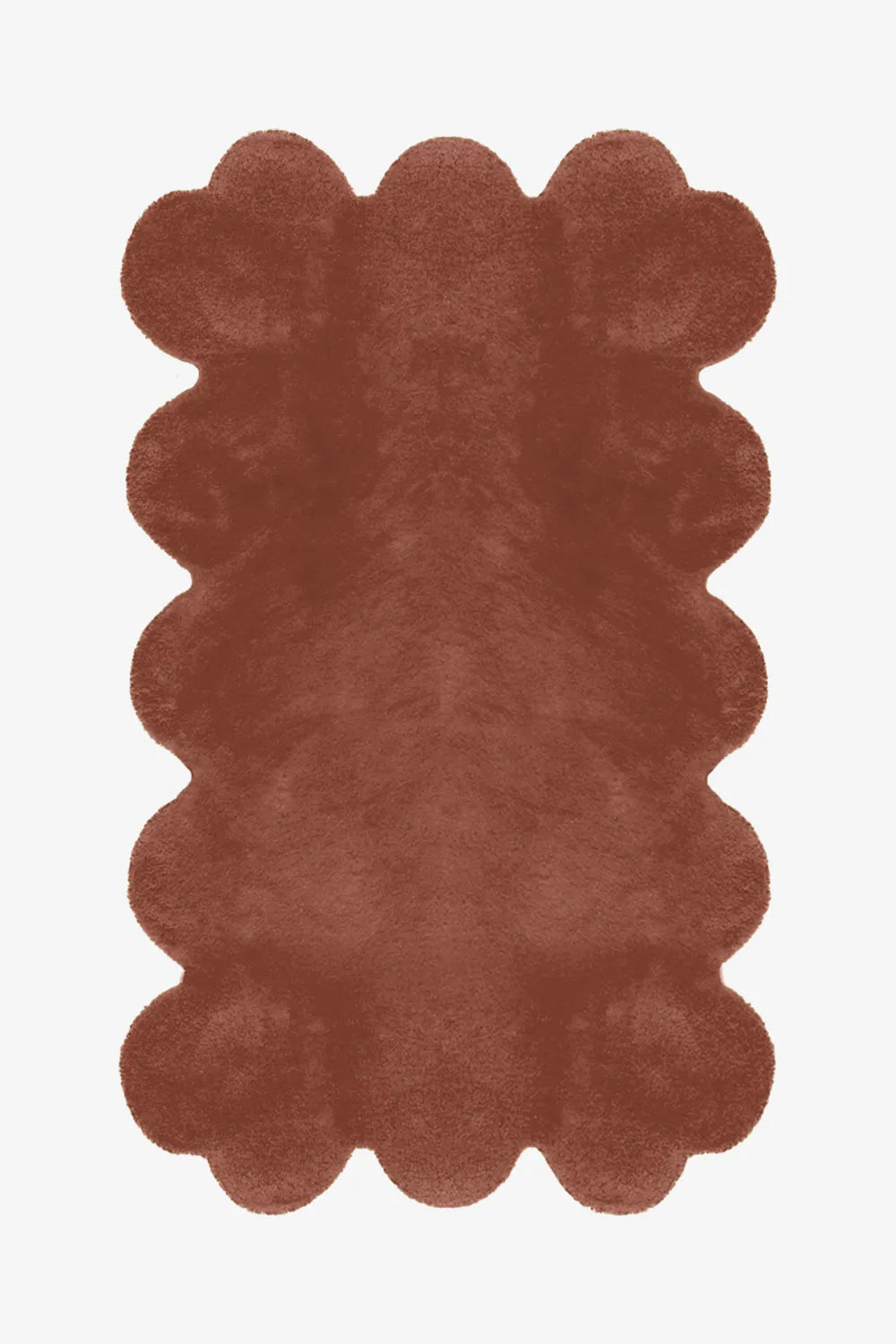 Terracotta scalloped edge wool rug, modern colorful area rug for living rooms and creative spaces
