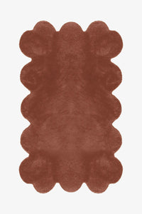 Terracotta scalloped edge wool rug, modern colorful area rug for living rooms and creative spaces

