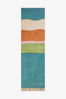 Stitched and Striped Teal Hand Tufted Wool Runner Rug