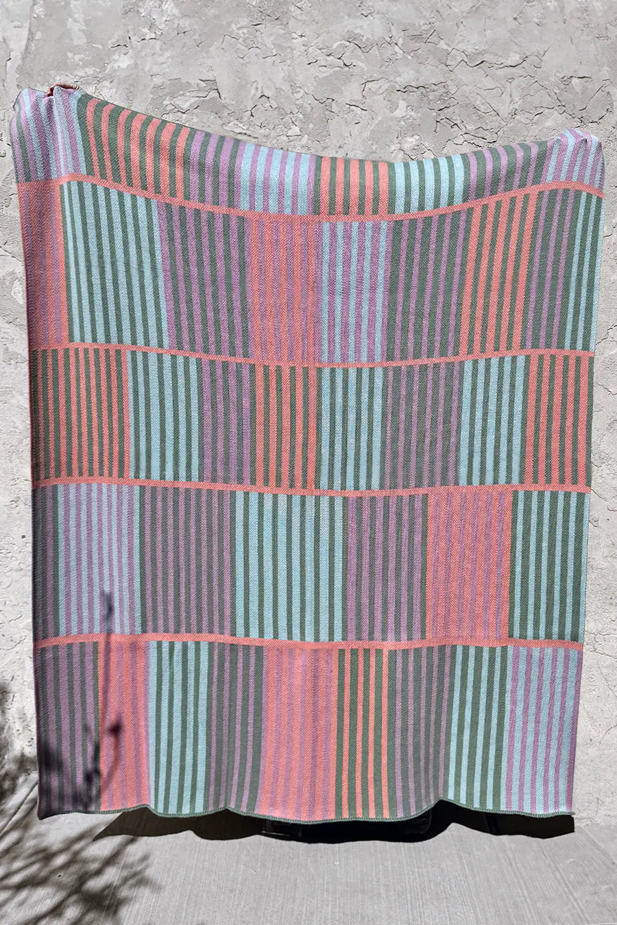 Sunrise Stripe Organic Cotton Knit Throw Blanket in Green and Coral Lavender and Blue