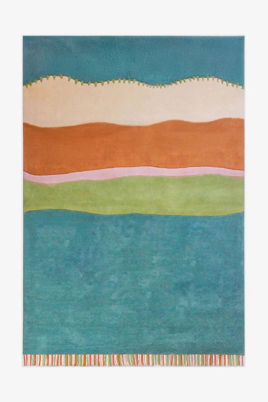 Modern coastal area rug with hand-stitched stripe details.