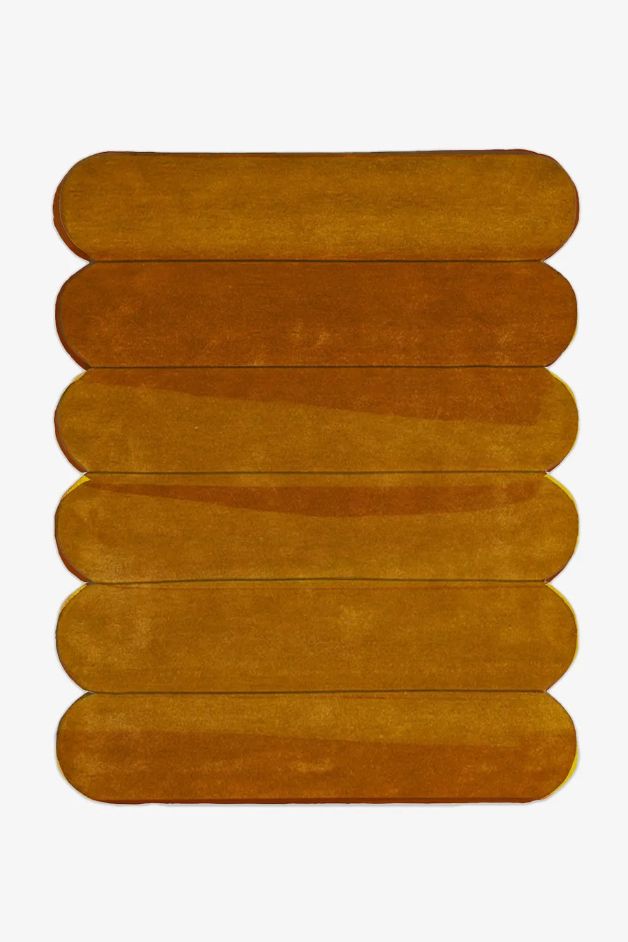 8x10 golden yellow modern wool rug with pill-shaped rounded ends and bold stripe pattern