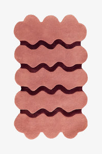 Neutral terracotta and brown ripple stripe wool rug, minimalist handmade 9x12 area rug