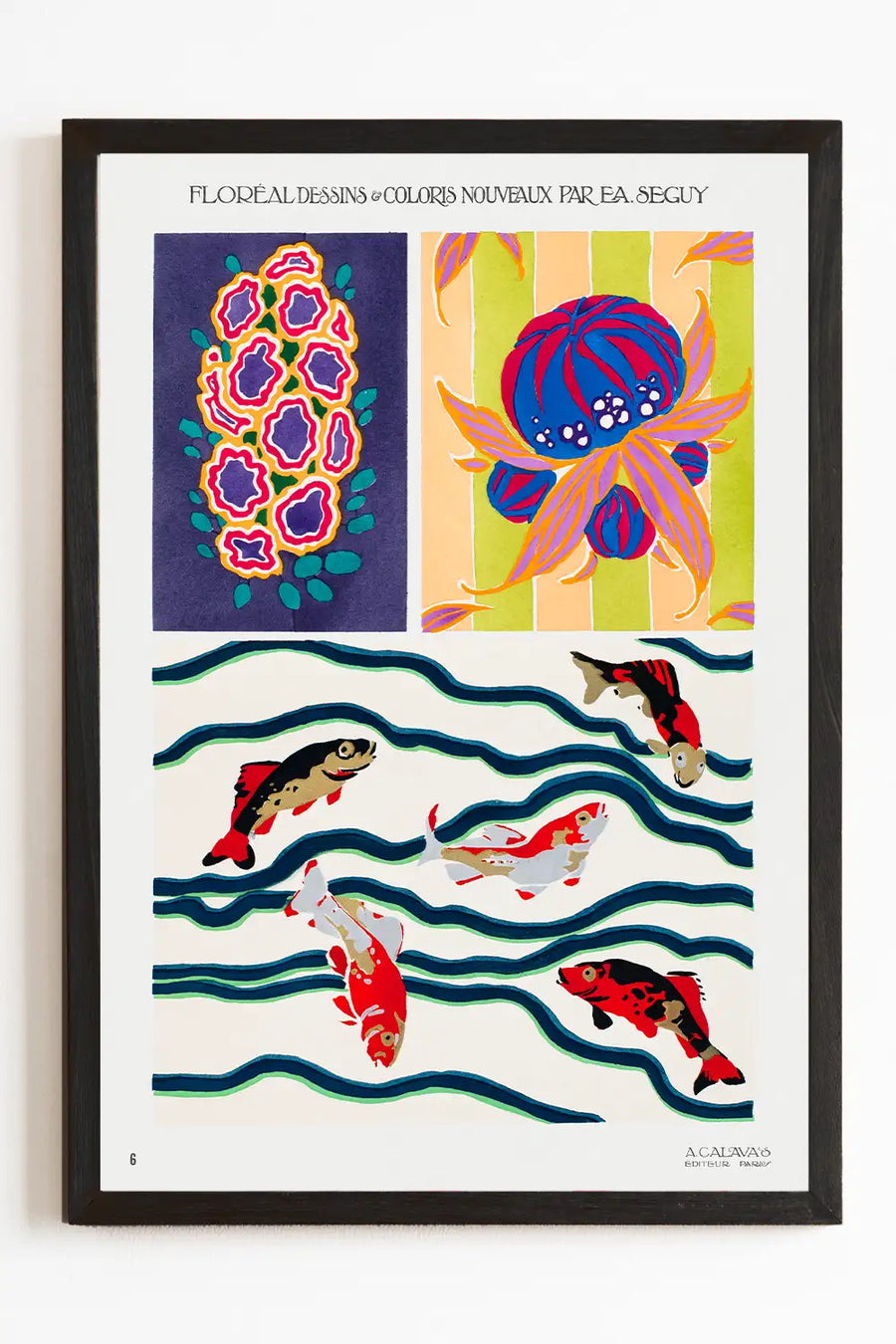 Archival-quality wall art print featuring koi fish swimming through stylized waves
