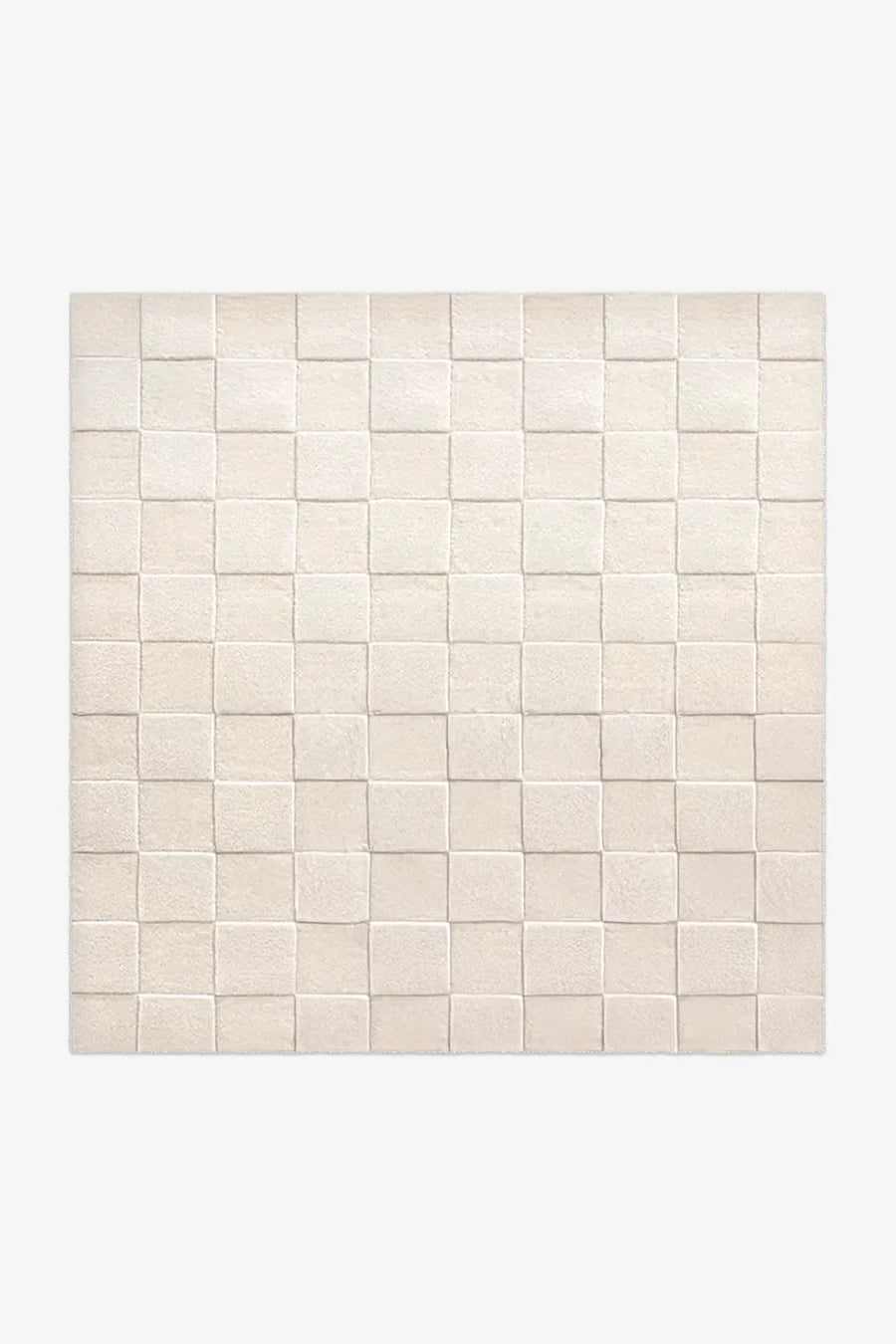 Soft Cream Checkered Hand Tufted Square Wool Rug