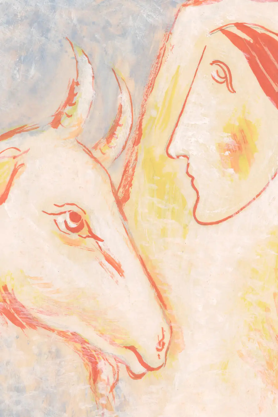 Modernist Slovak painting featuring a stylized woman and goat
