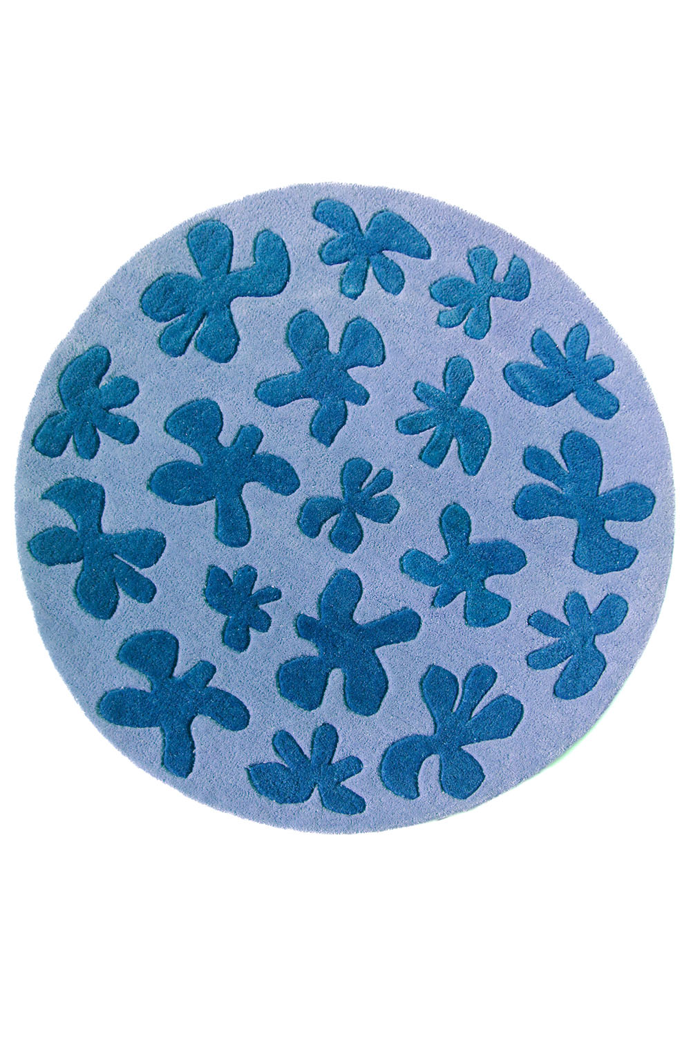 Bold blue floral circle rug, contemporary round wool rug for living room spaces