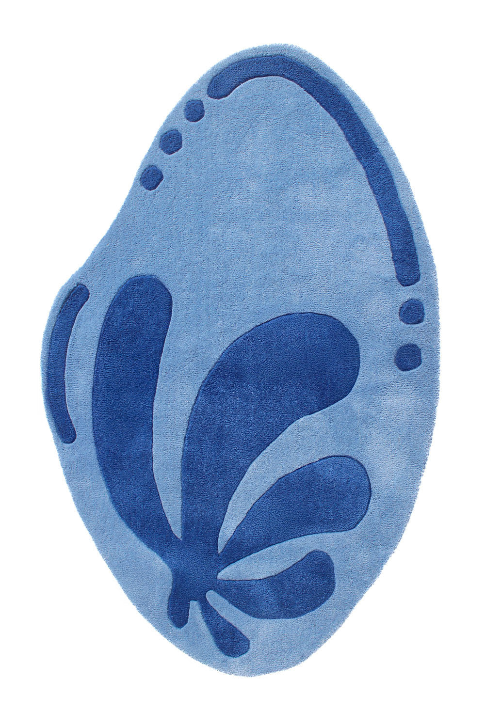 Blue asymmetrical floral rug with abstract shape and modern design