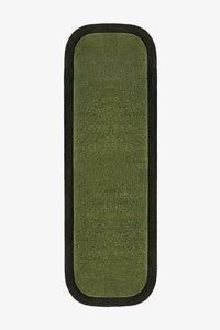 2.5x8 olive sculpted wool runner rug with rounded corners, ideal for modern hallways or kitchens