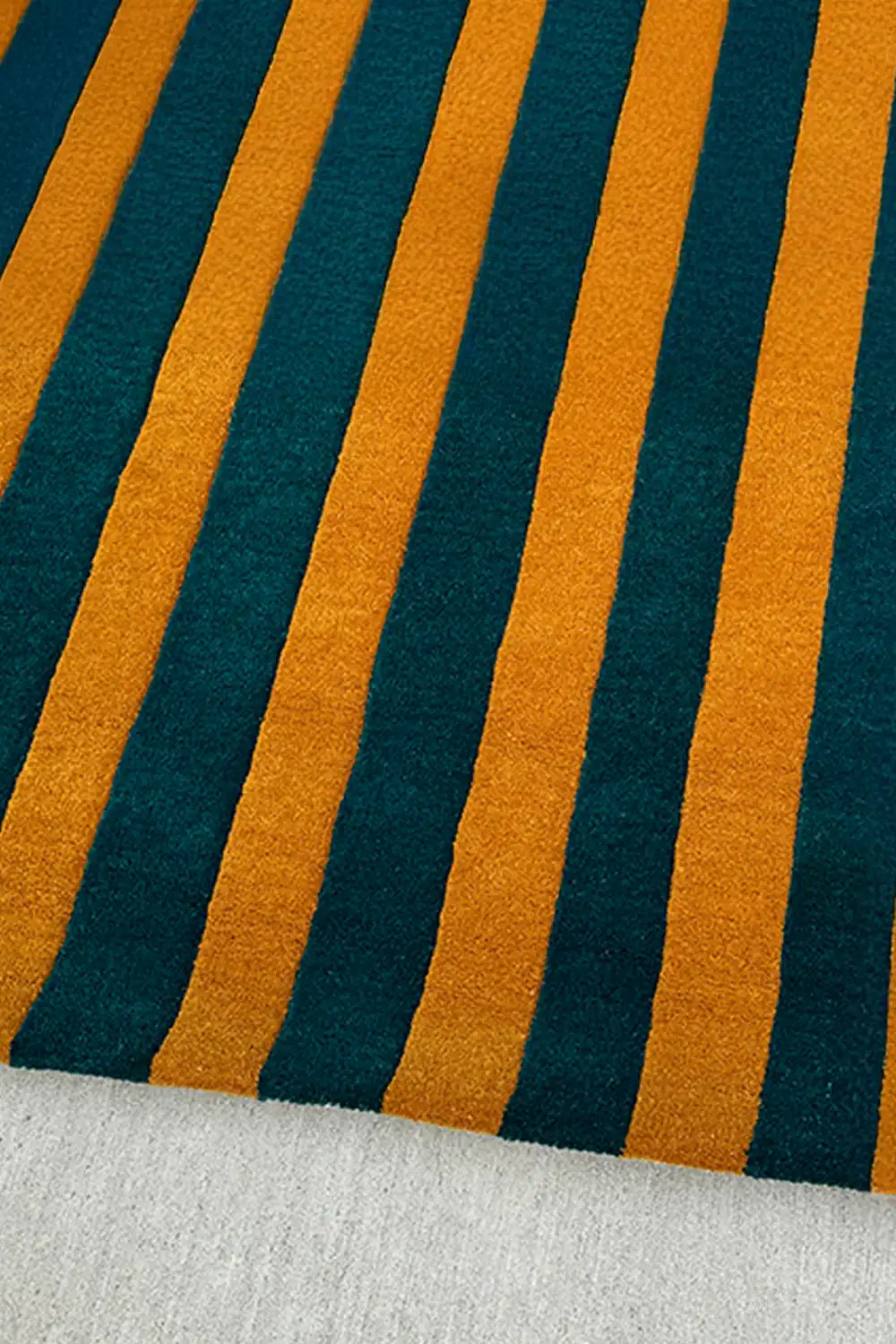 Mid-century modern wool rug in green and gold tones