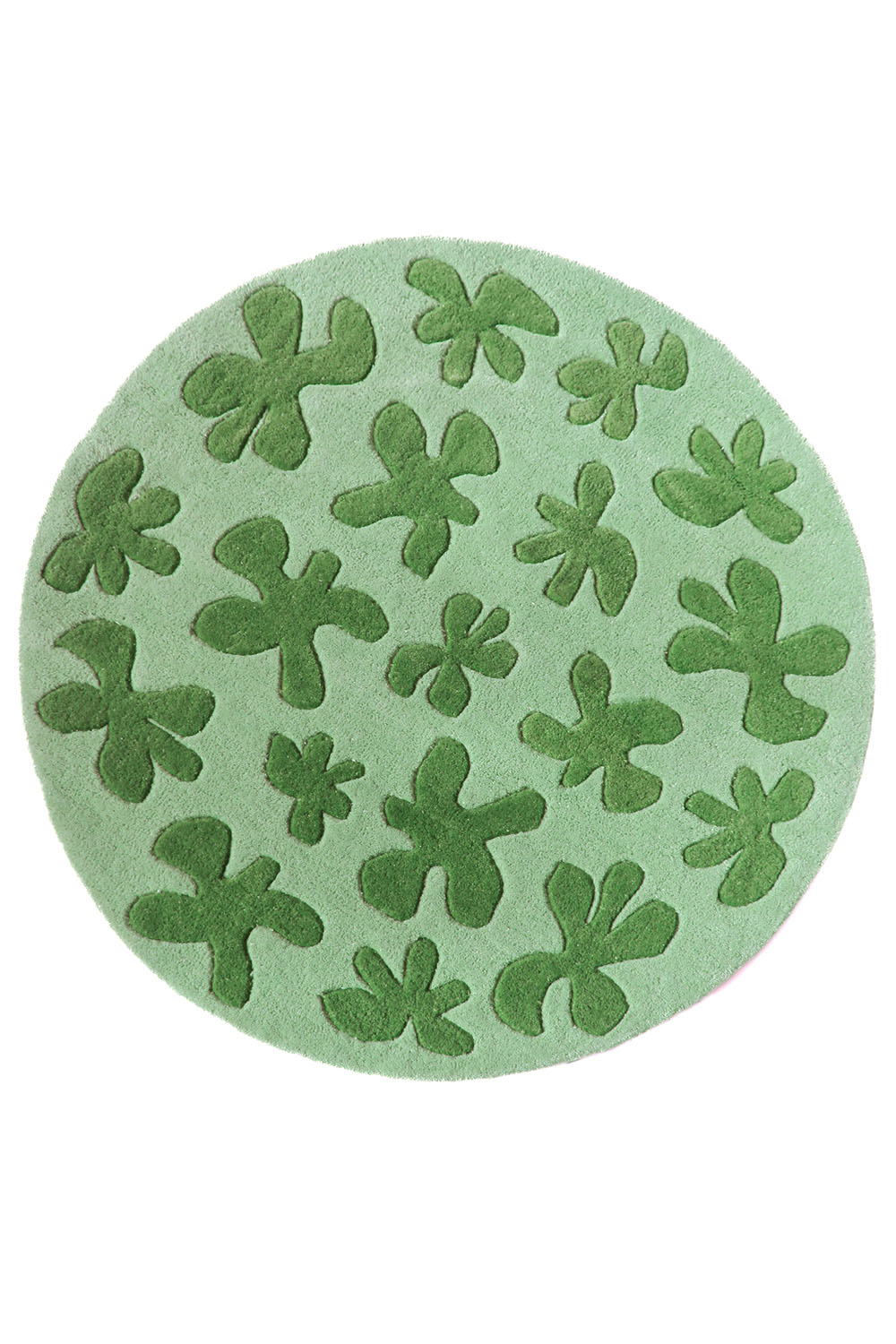 Floral Blossom Round Hand Tufted Wool Rug in Green by Jubi