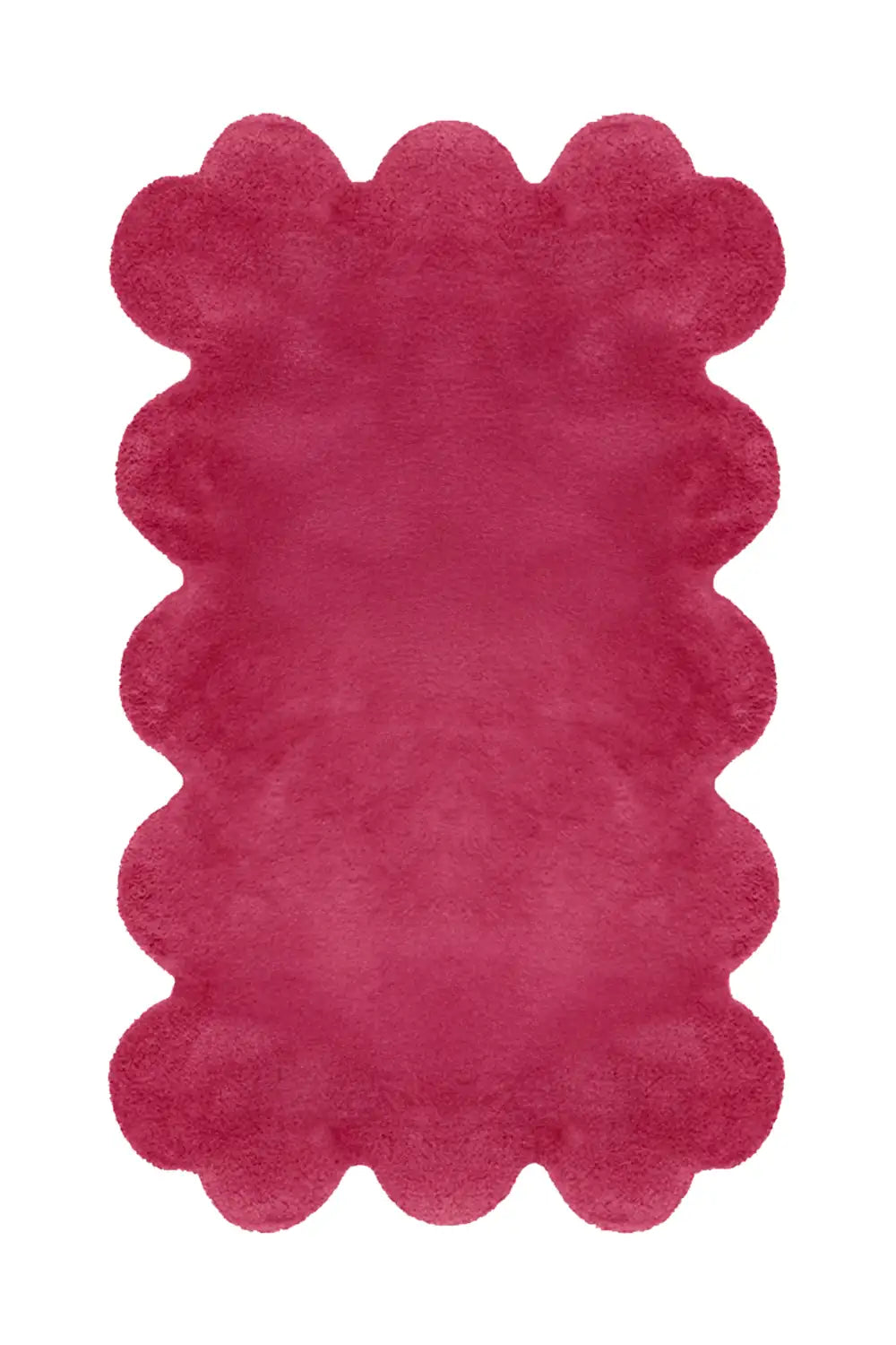 Vibrant raspberry pink scalloped rug, fun modern colorful wool rug for bold living rooms