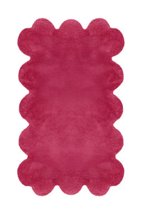 Vibrant raspberry pink scalloped rug, fun modern colorful wool rug for bold living rooms