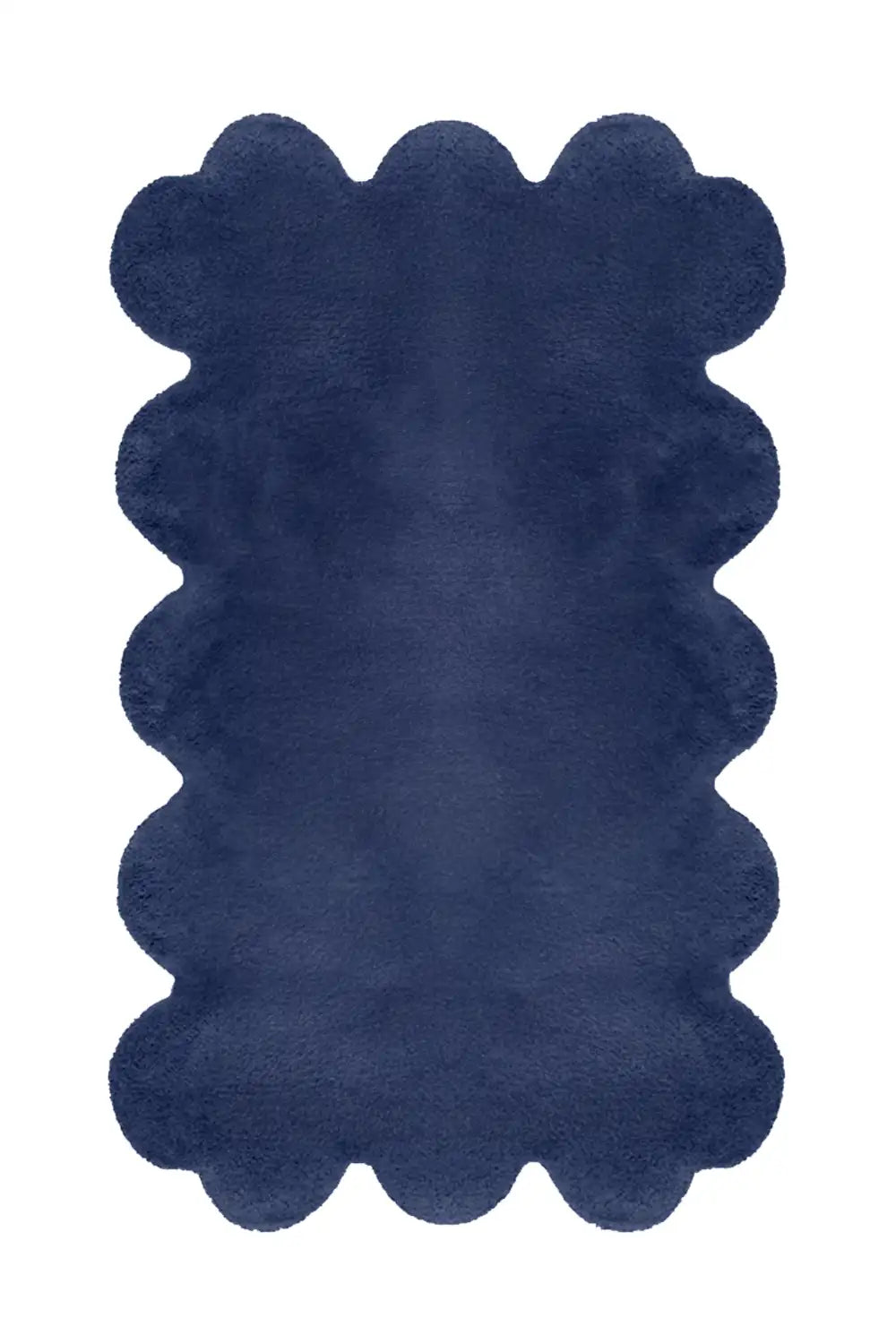 Navy blue hand-tufted wool rug with unique wavy edges
