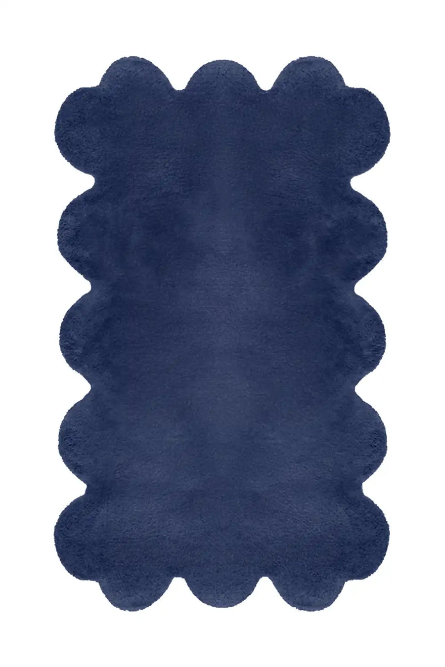 Navy blue hand-tufted wool rug with unique wavy edges
