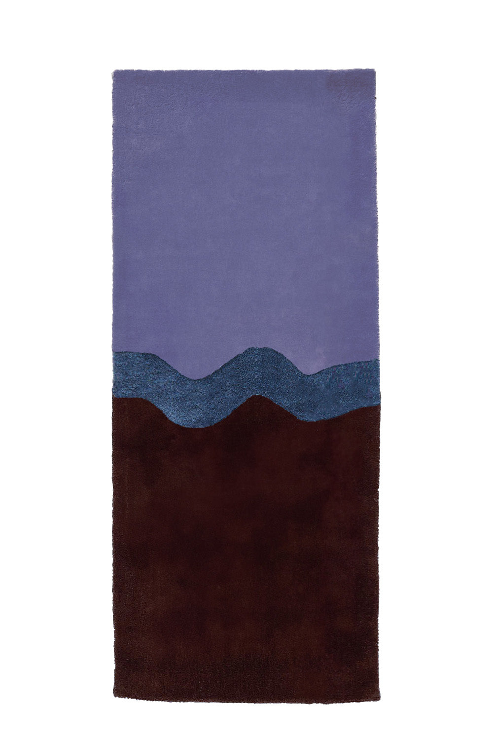 3x8 purple and brown modern runner rug with blue wavy stripe