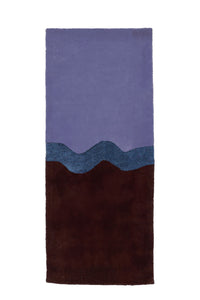 3x8 purple and brown modern runner rug with blue wavy stripe