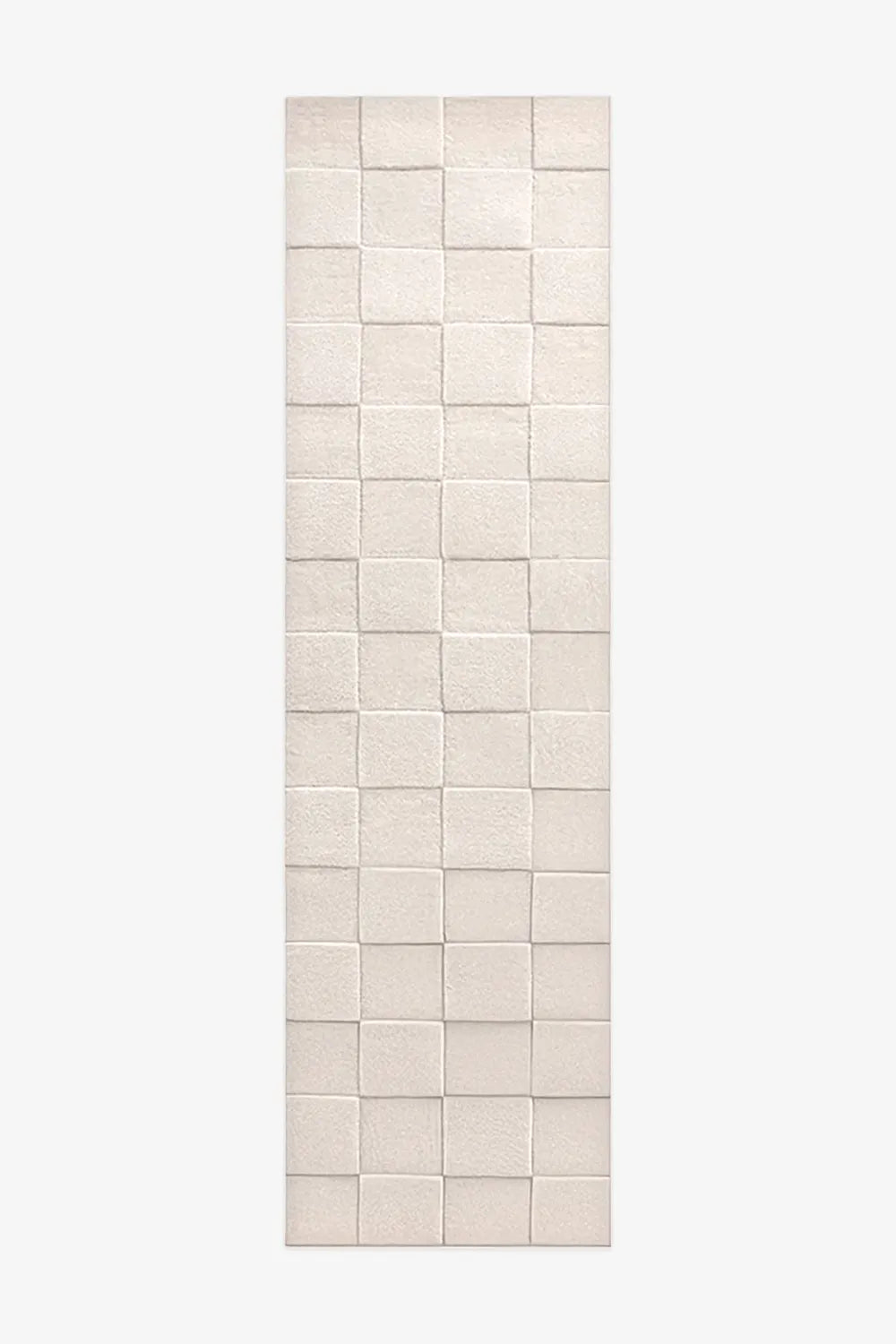 3x8 soft cream checkered wool runner rug with a neutral beige pattern for hallway and kitchen