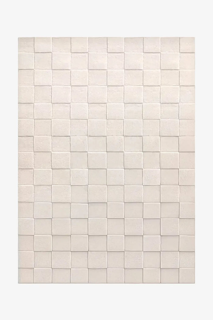 8x10 soft cream and beige checkered area rug, perfect for japandi living rooms and modern bedrooms