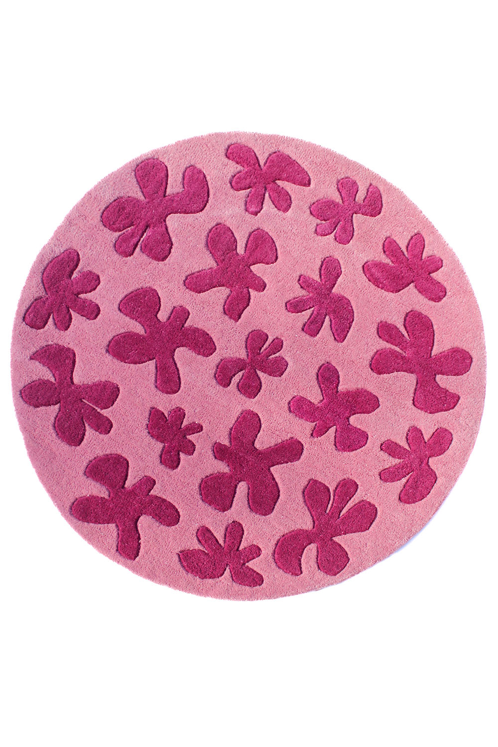 Small round pink floral wool rug, 4' round area rug for kids rooms and nurseries