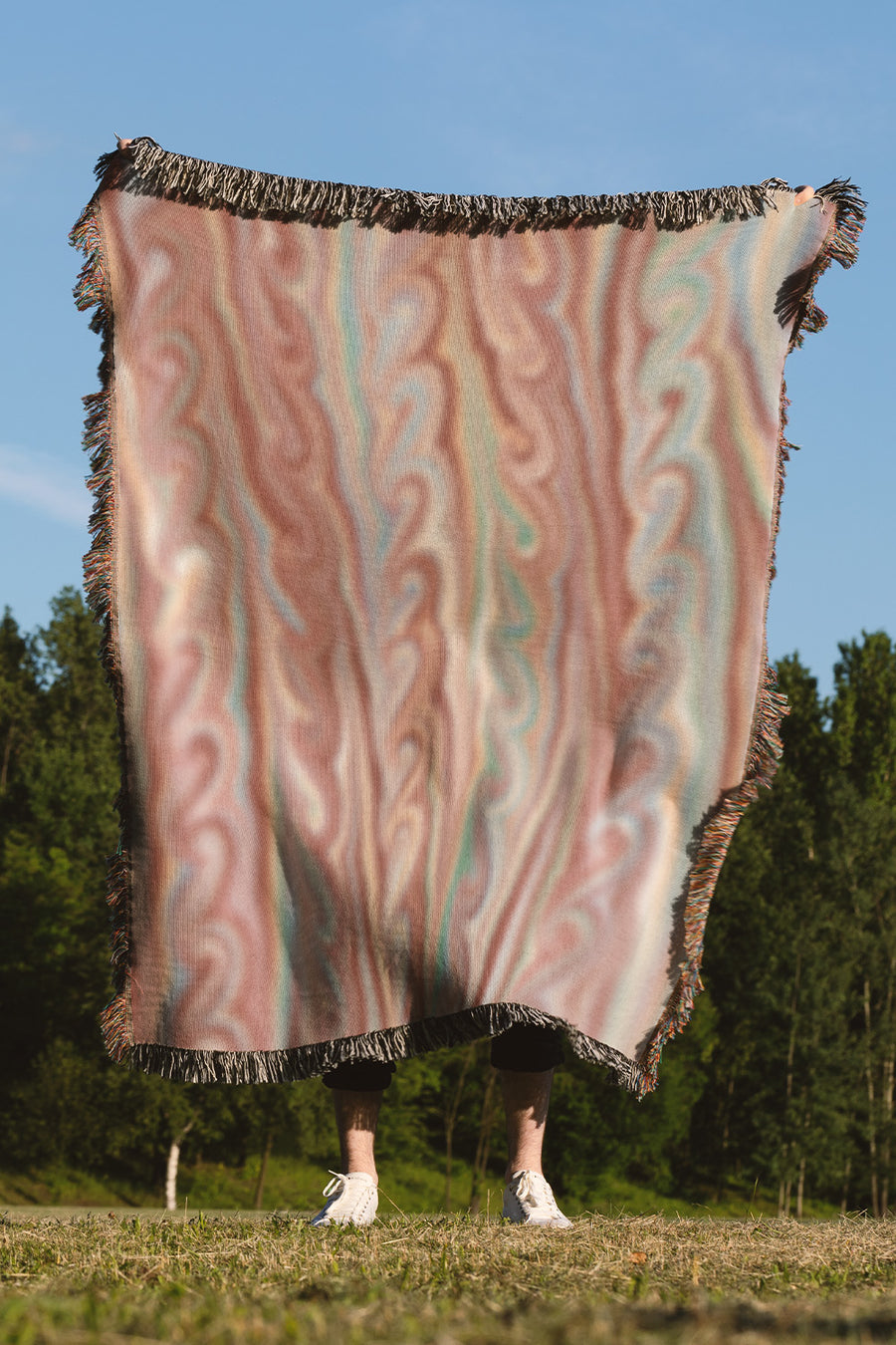 Terracotta Swirls Cotton Woven Throw Blanket showcasing an elegant terracotta swirls design.