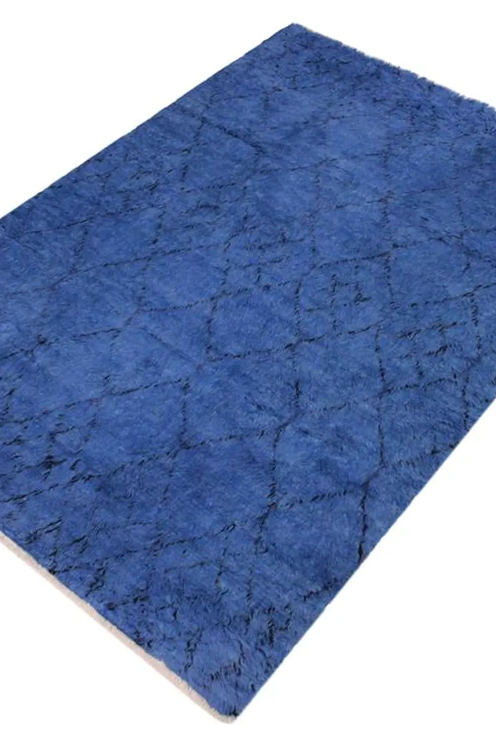 Contemporary Hand-Knotted Geometric Blue Shag Rug in 3x5 Size for Cozy Spaces