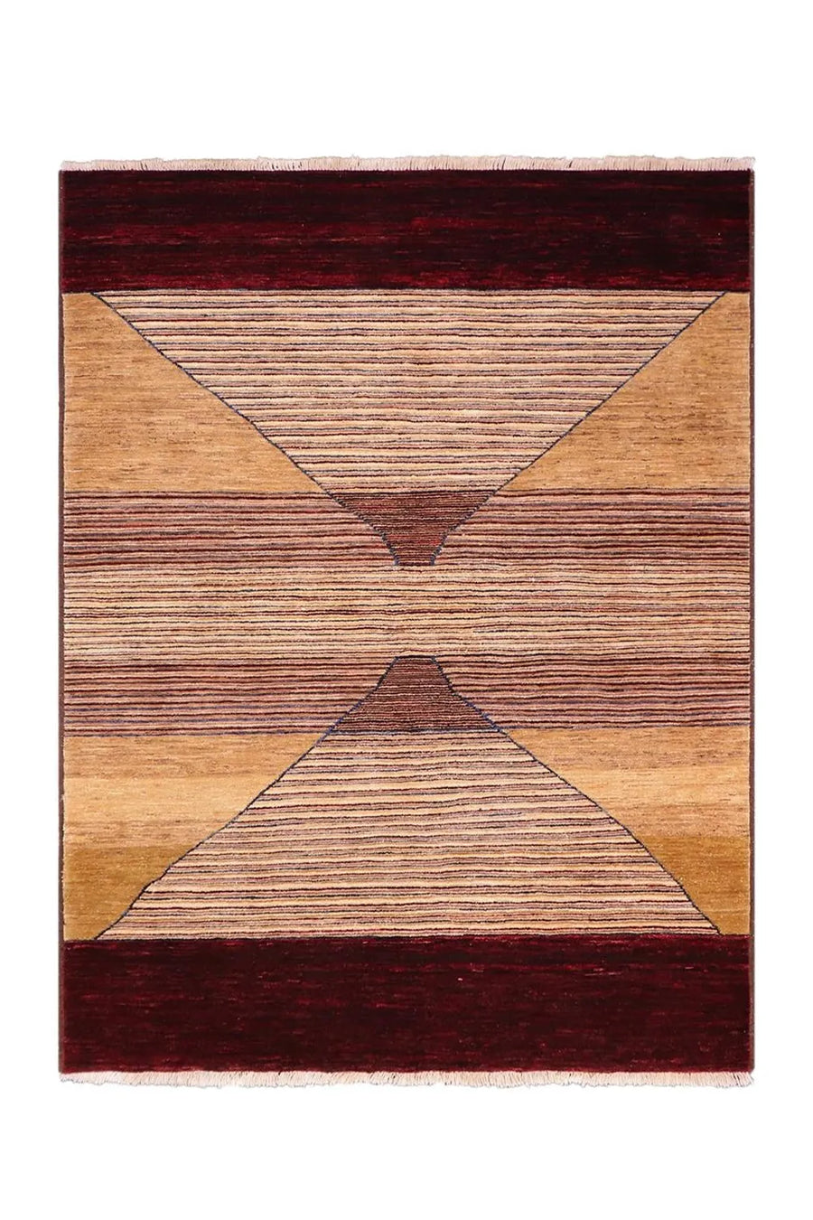 luxurious burgundy persian rug with contemporary geometric pattern in gabbeh wool