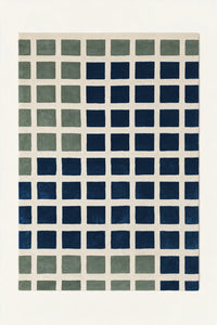 a masonry hand-tufted wool rug in oat, sage and navy, shown flat from above