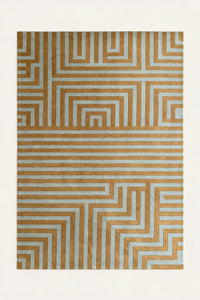 a maze hand-tufted wool rug in mist and ochre, shown flat from above
