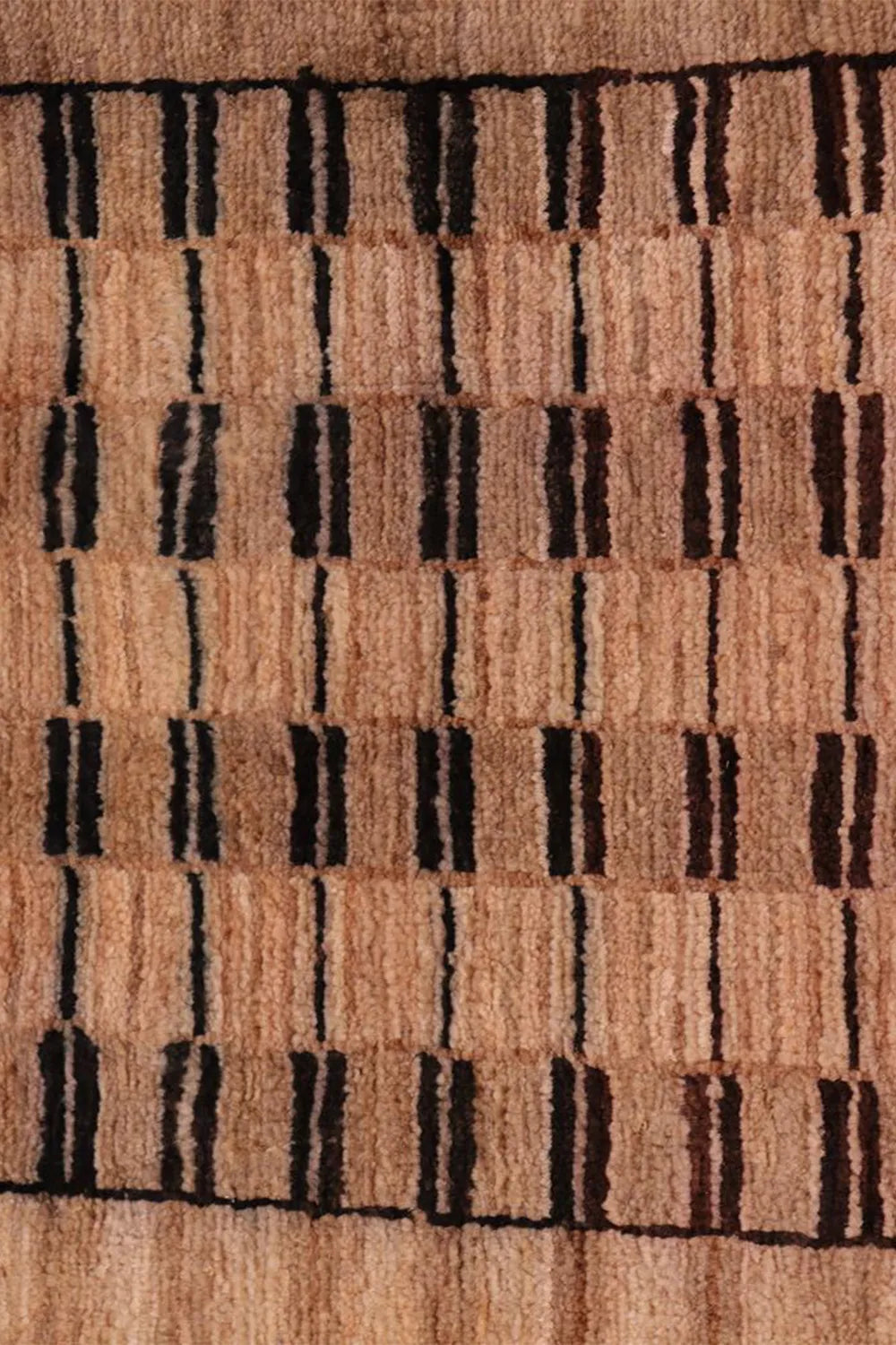 Contemporary wool rug featuring a brown and beige checkered design.