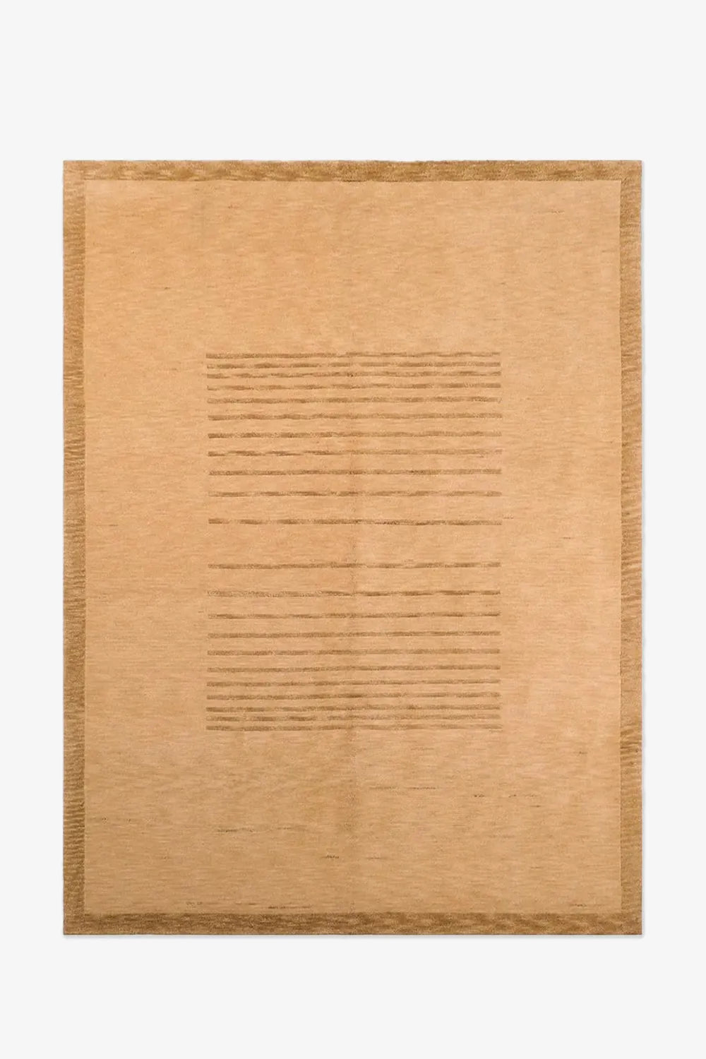 Hand-knotted tan wool area rug in 8x10 size, featuring subtle linework and a modern neutral palette for living rooms and dining rooms