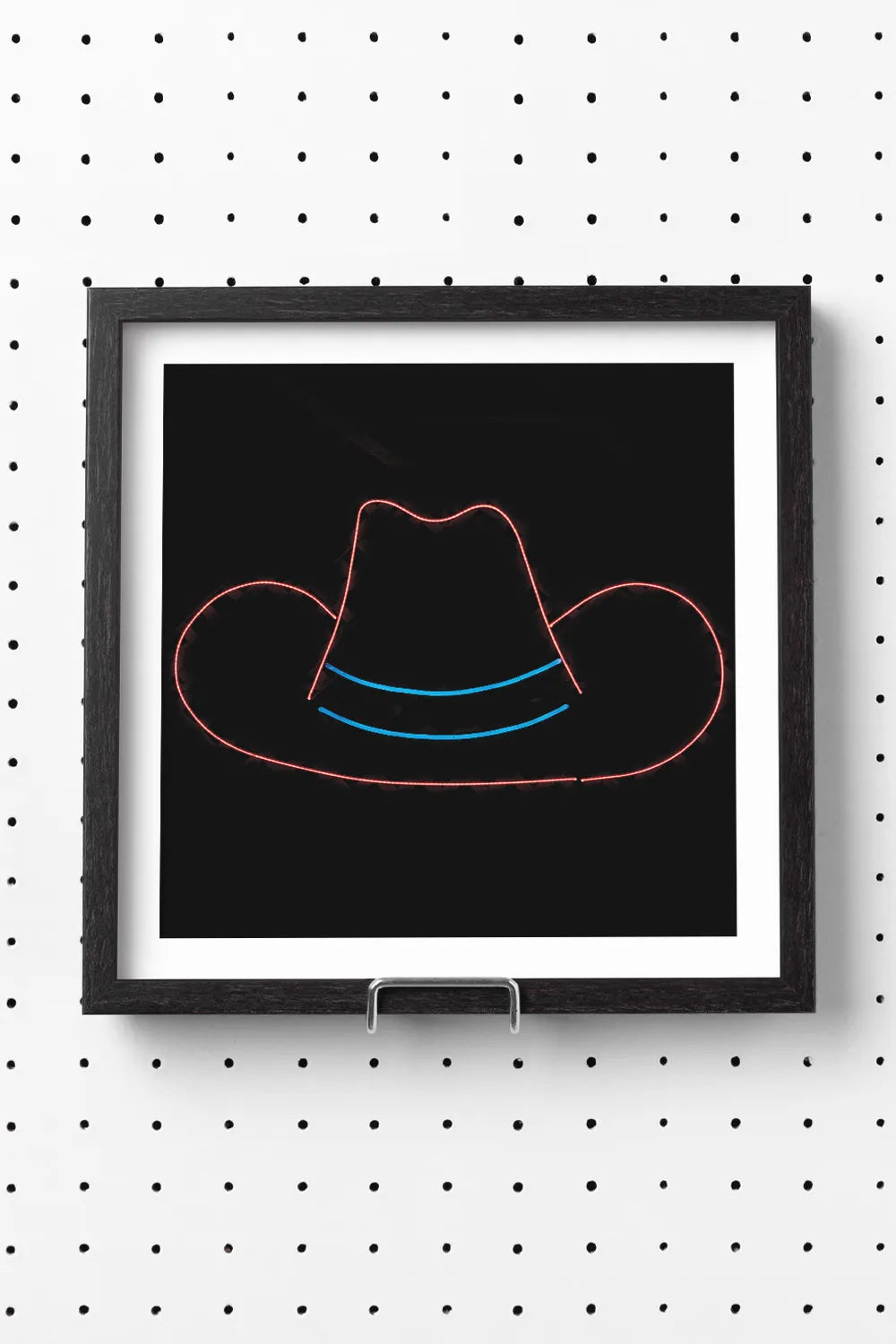 Neon Cowboy Hat Bold Black Square Art Print