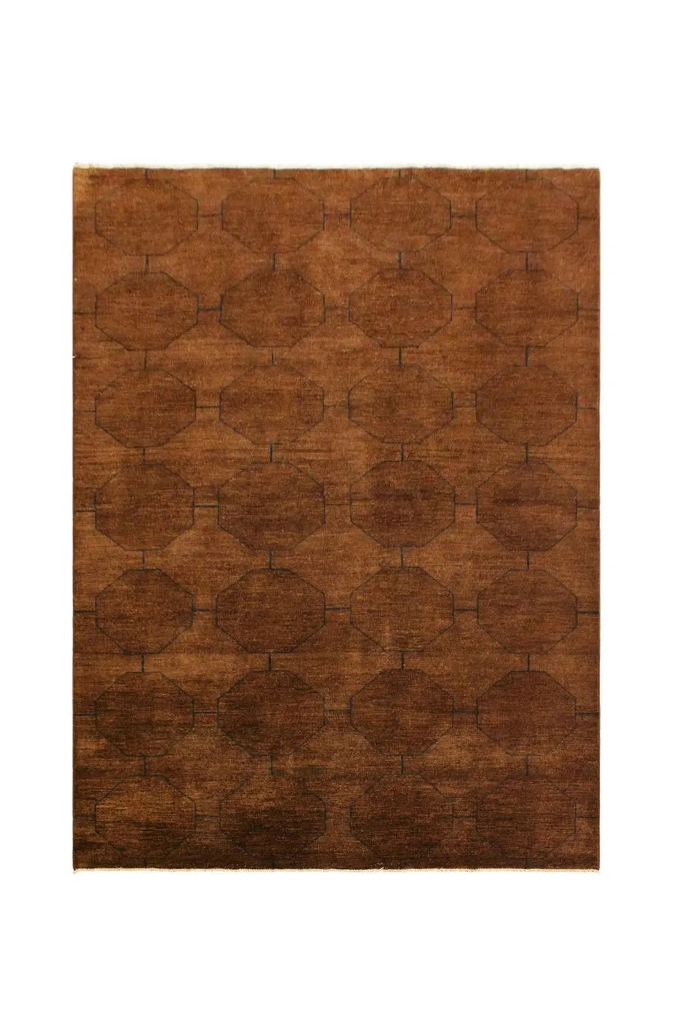 Modern Overdyed Brown Geometric Wool Rug in a Cozy 6x8 Size