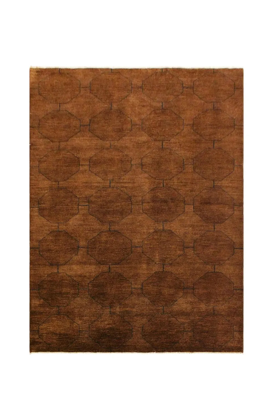 Modern Overdyed Brown Geometric Wool Rug in a Cozy 6x8 Size