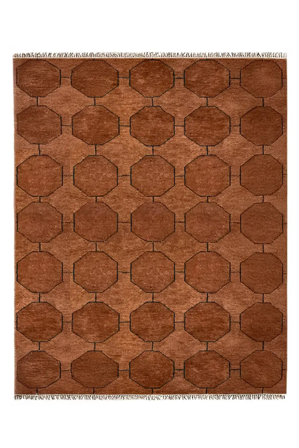 Jubi Brown Octagon Hand-Knotted Geometric Wool Rug Modern Rustic Style ...