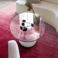 hand loomed rug in modern living room in vibrant pink